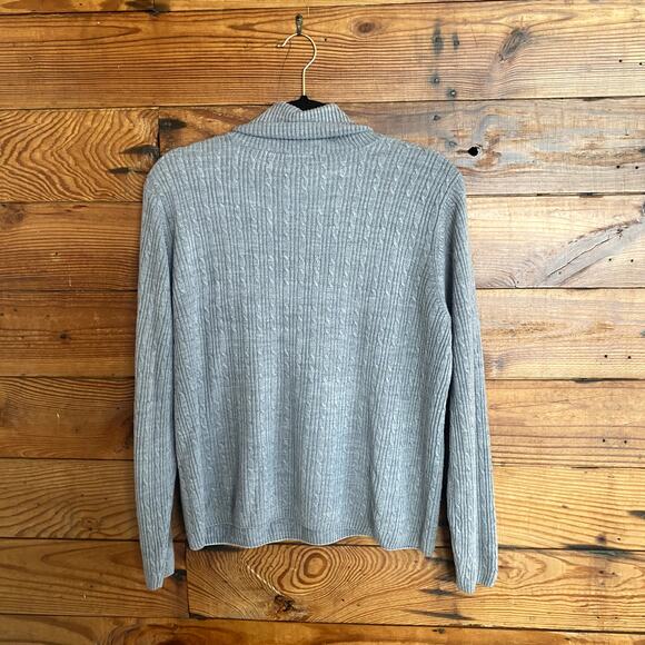 Gray Cable Knit Turtleneck Sweater Cashmalon size Medium - Picture 4 of 4